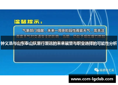 钟义浩与山东泰山队渐行渐远的未来展望与职业选择的可能性分析