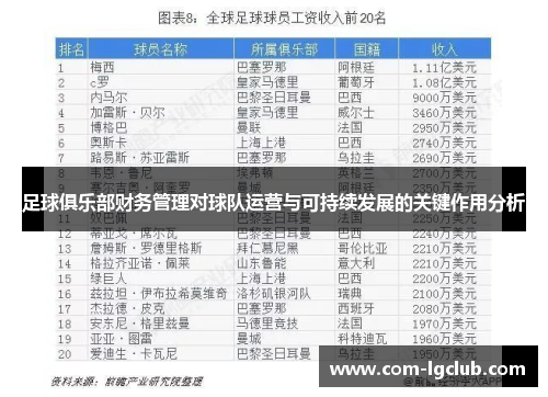 足球俱乐部财务管理对球队运营与可持续发展的关键作用分析