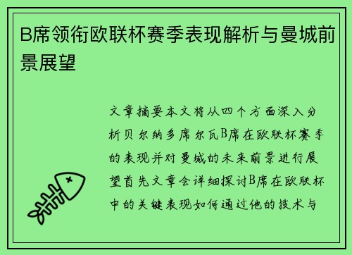 B席领衔欧联杯赛季表现解析与曼城前景展望 B席领衔欧联杯赛季表现解析与曼城前景展望